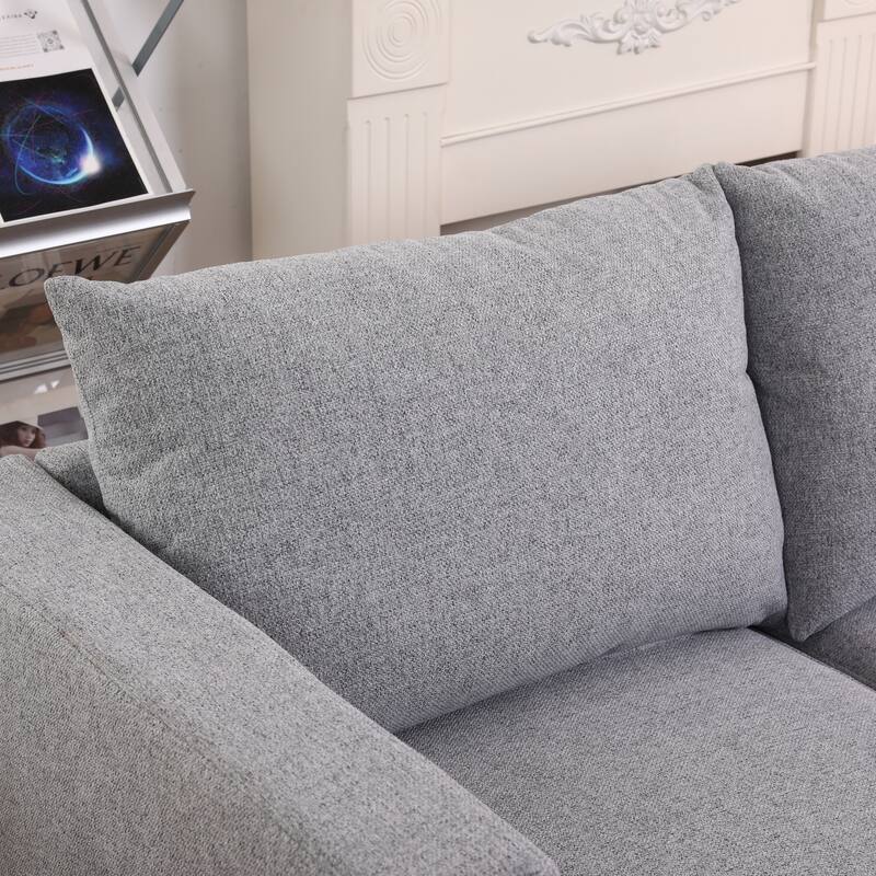 87" Burlap L-Shaped Modular 3-Seater Sofa with Ottoman & Storage