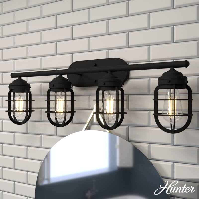 Hunter Starklake 4 Light Vanity Wall Light, Industrial, Cage, Rustic - Damp Rated!