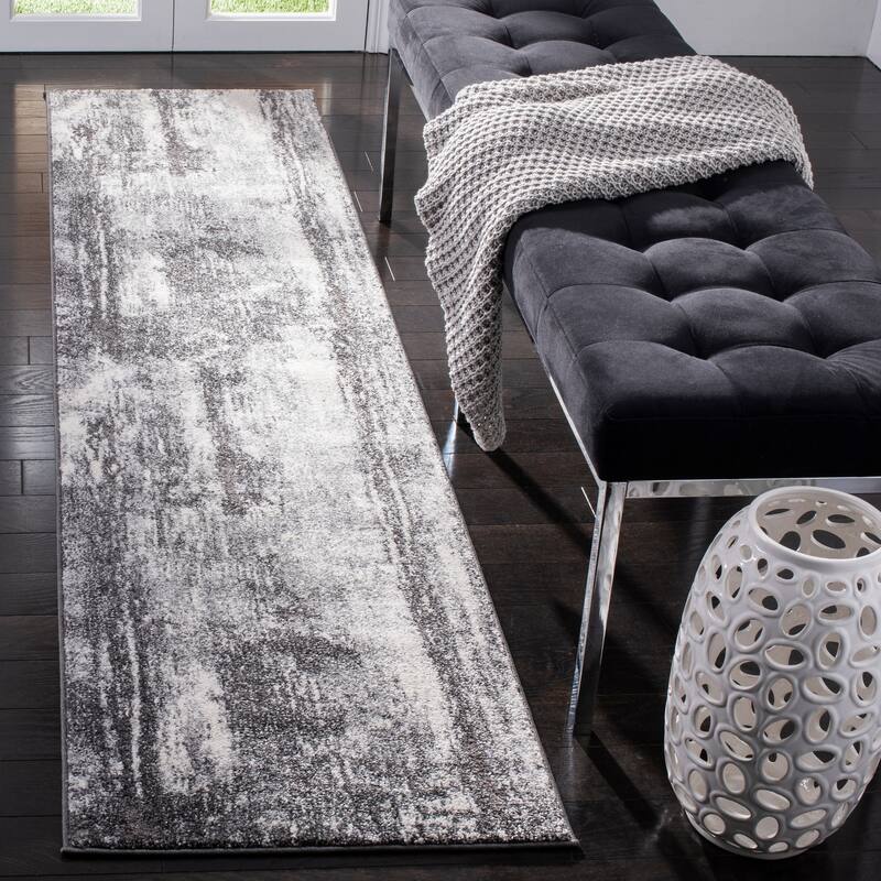 SAFAVIEH Spirit Media Modern Abstract Rug - 2' x 8' Runner - Dark Grey/Ivory