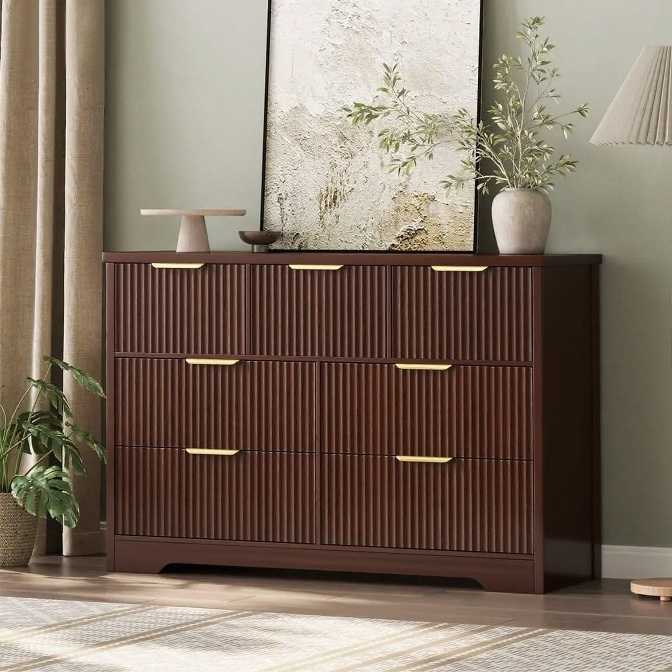 Fluted Wide Modern Chest with Metal Handle, Wooden Dresser TV Stand Storage for Living Room Hallway