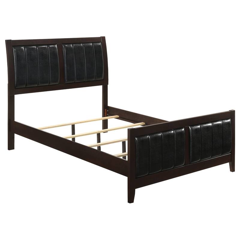 Black and Cappuccino Paneled Upholstered Bed with Mid-Century Style and Divided Headboard