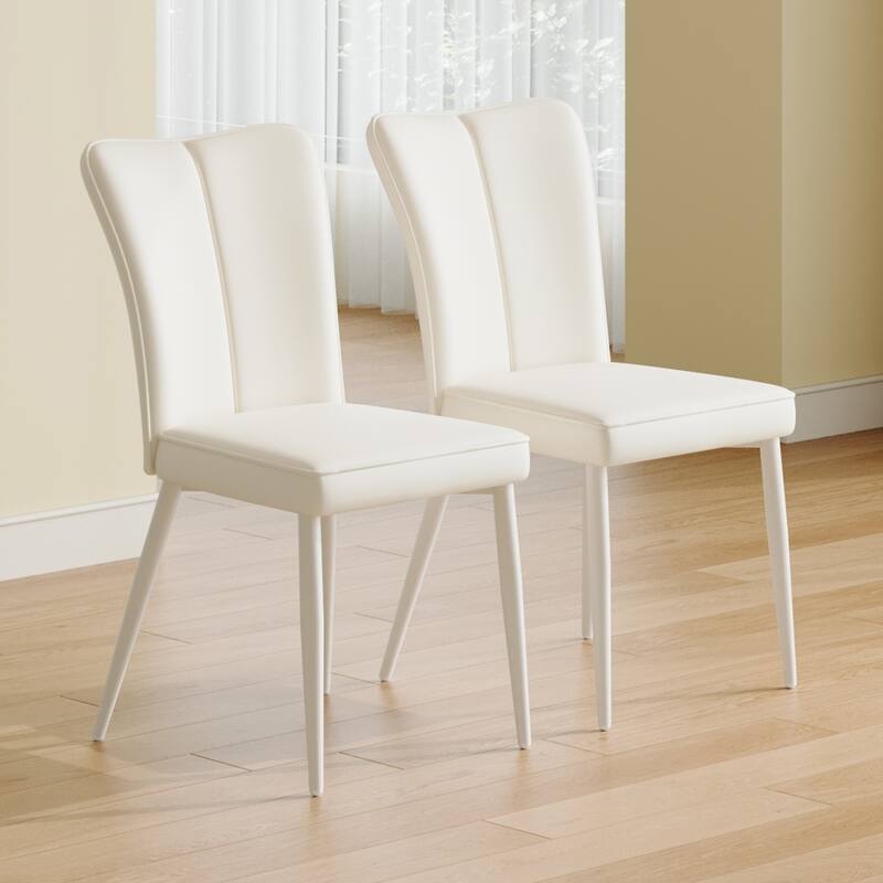 Roomfitters White PU Dining Chairs with Curved Back and Seat, White Metal Legs, Set of 4 for Bedroom or Living Room