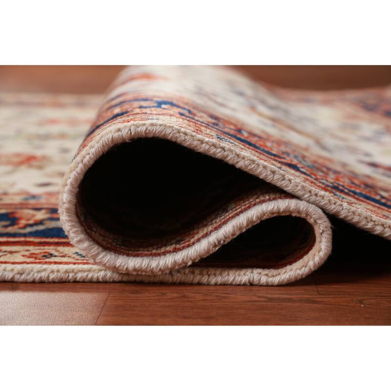 Hand Knotted Oriental 100% Wool Carpet Traditional Geometric Beige & Ivories Heriz (serapi) Area Rug - 9' 1'' X 6' 0''