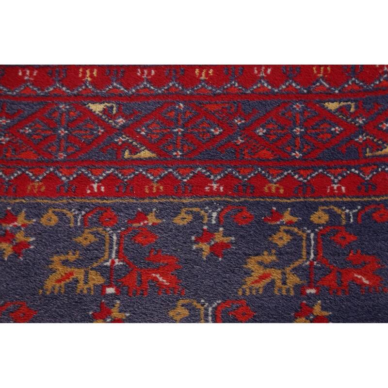 Hand Knotted Oriental 100% Wool Carpet Traditional Floral Navy Blue & Blues Balouch Runner Rug - 9' 5'' X 2' 8''