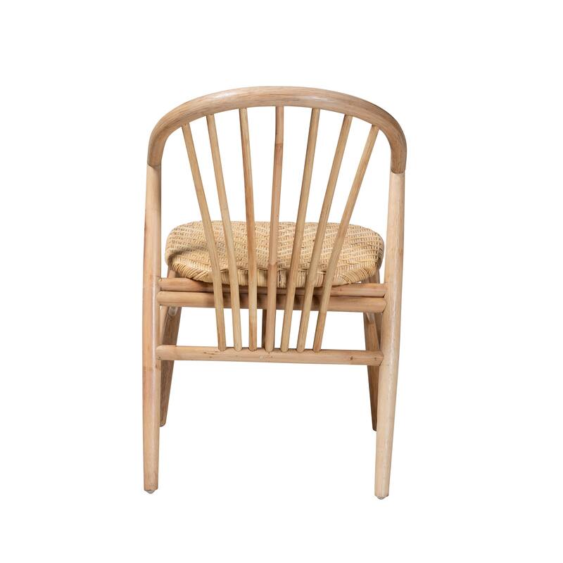 Kobe Mid-Century Modern Natural Brown Finished Wood and Rattan Dining Chair