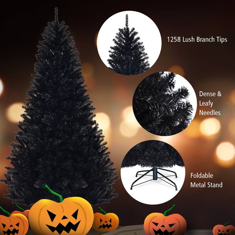 Gymax 7.5FT Artificial Halloween Christmas Tree Hinged Pine Tree - 4.3' x 7.5' (Dia x H)
