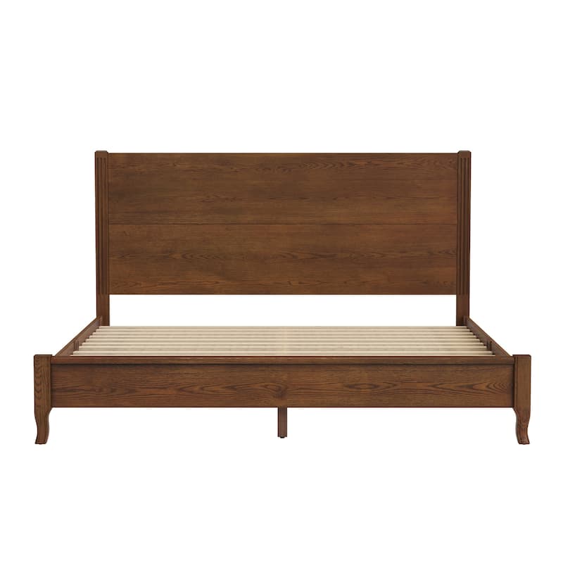 Solid Wood Panel Platform Bed with Headboard, Double Size Beds Wooden Rustic Bed Frame Bedroom Furniture