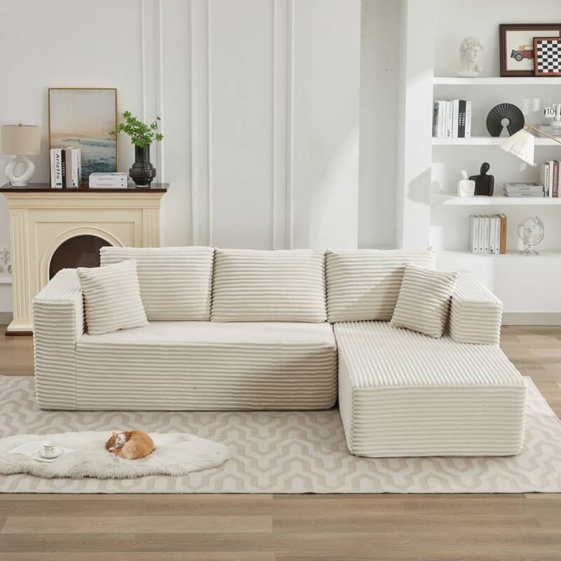 Roomfitters Modular Sectional Sofa, Deep Seat L-Shaped Cloud Couch with Right Chaise in Plush Corduroy for Living Room Comfort