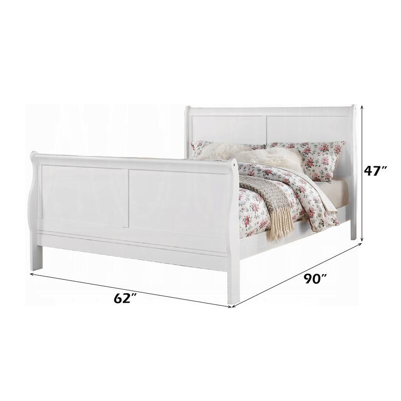 White Finish Queen Sleigh Bed with Wood Construction and 3 Slats