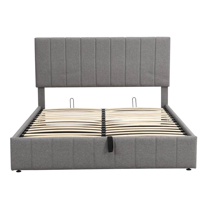 Upholstered Platform Bed with Gas Lift up Storage & Tufted Headboard