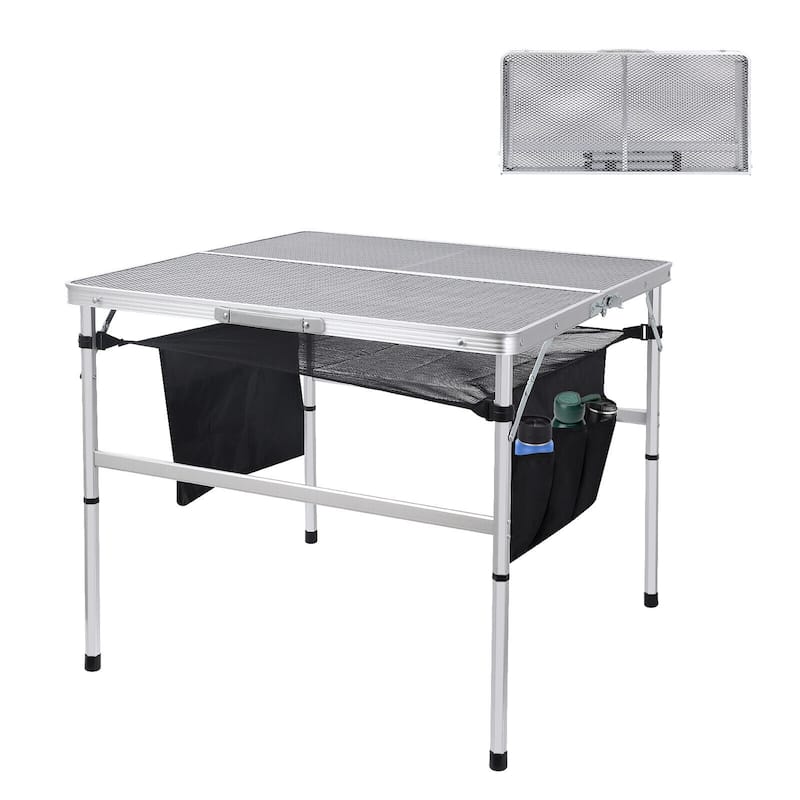 Square Table for Grill, Folding Table Camping Table Card Table Height Adjustable