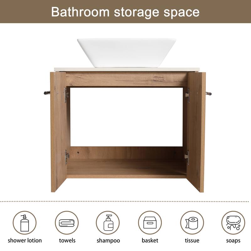 Malwee 24"/30" Floating Bathroom Vanity, Wall Mounted Bathroom Vanity with Ceramic Sink,Soft Close Doors