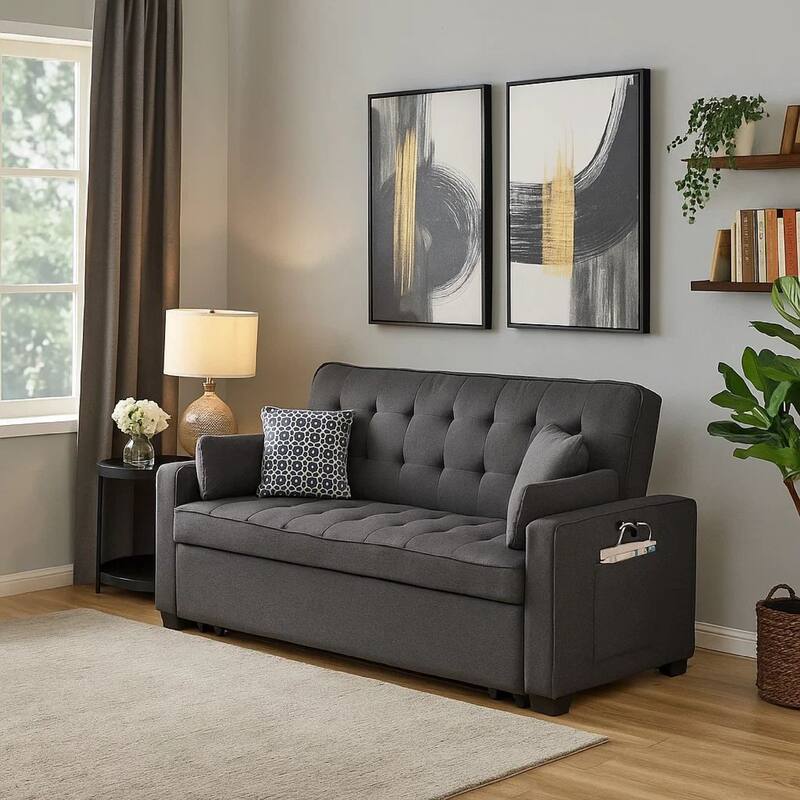 75 Inch Sleeper Sofa with 4 Accent Pillows, 2 USB Charging Ports, Gray
