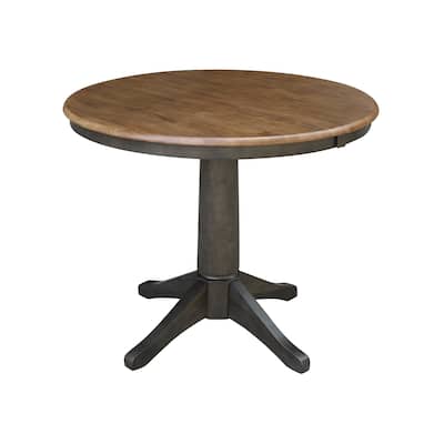 36" Round Top Pedestal Table with 12" leaf - 30.1"H - Dining Height in Hickory and Washed Coal
