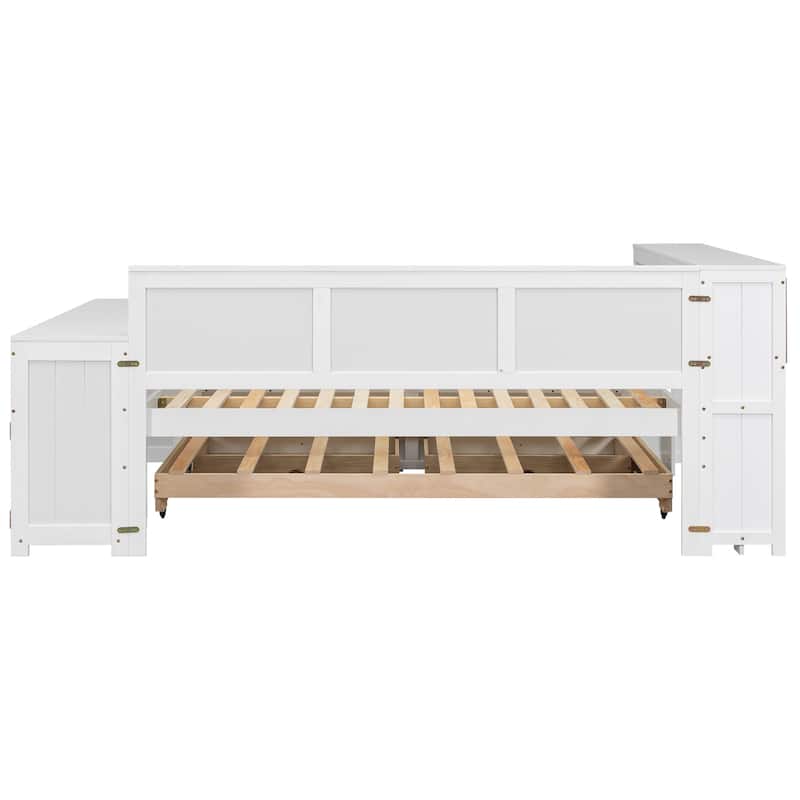 Full Size Daybed with Trundle, Drawers, LED Shelves and Charging Station by Harper&Bright Designs