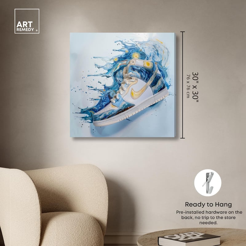 Starry Night Sneaker Splash Canvas by Art Remedy, Gallery Wrapped