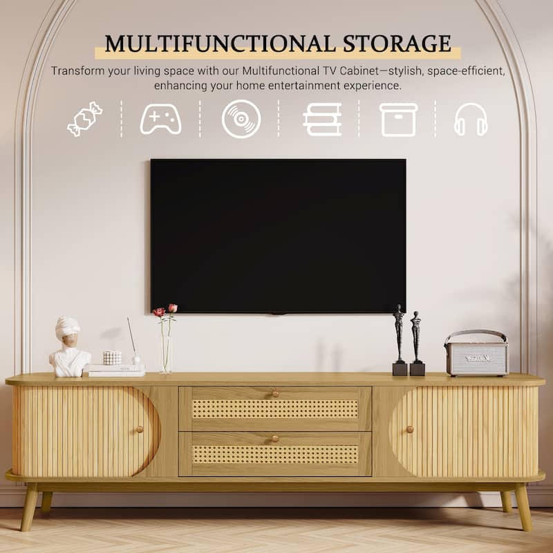 Rattan TV Stand for TVs up to 75", Media Console Entertainment Center