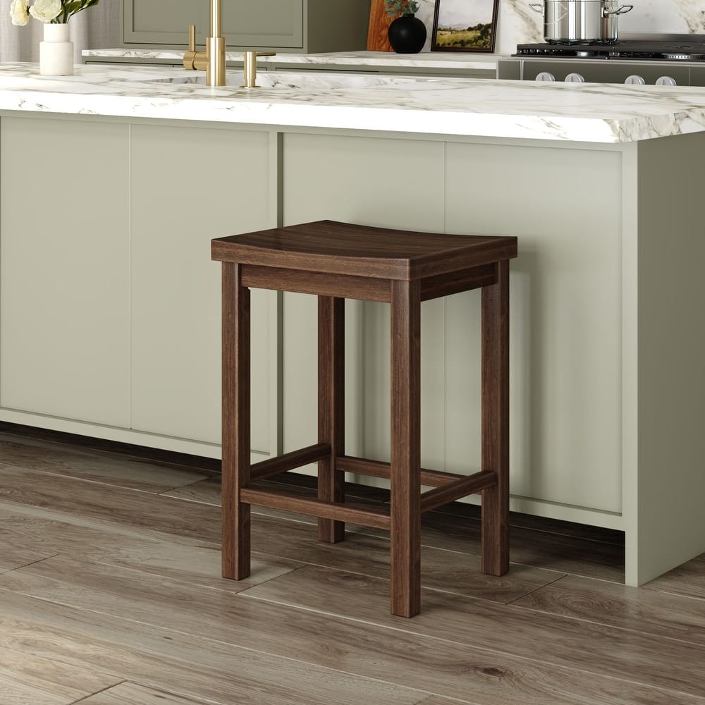 Now Furniture Solid Wood Backless Saddle Seat Counter Height Stool