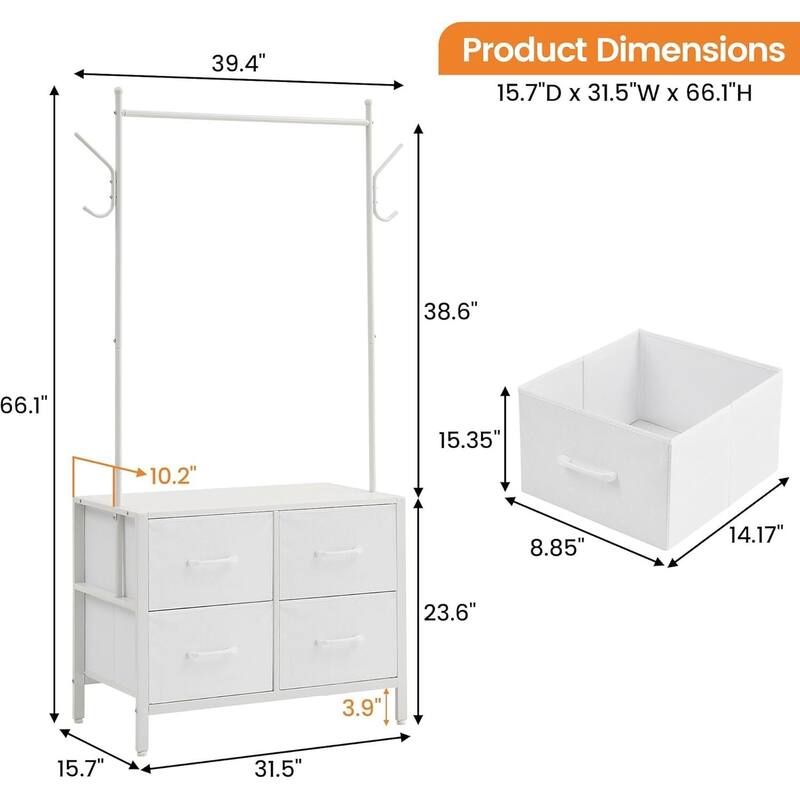 Clothing Rack, 4 Drawer Freestanding Storage Organizer