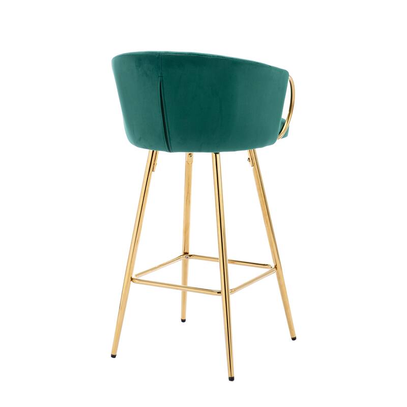 Velvet Bar Stools Set of 2, Counter Height Bar Chairs with Armrests, Kitchen Island Stools with Footrest and Golden Legs