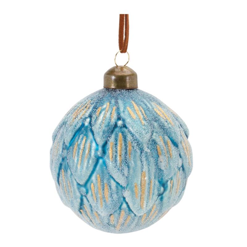 Frosted Scallop Glass Christmas Ornaments 4" (100Mm) Blue Gold 12Ct