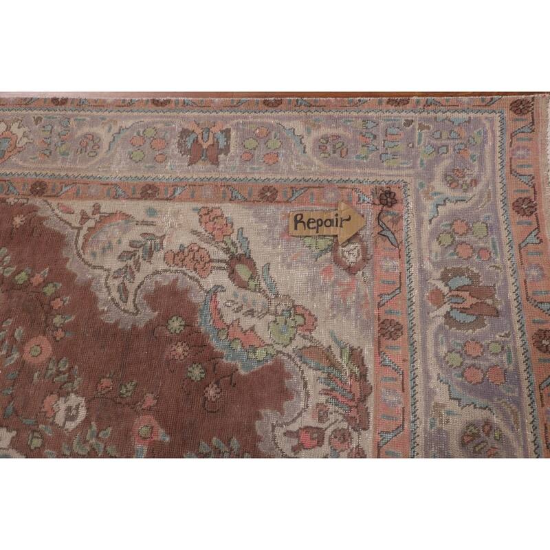 Vintage Tabriz Persian Vintage Area Rug Handmade Brown Wool Carpet - 6'8"x 10'0"
