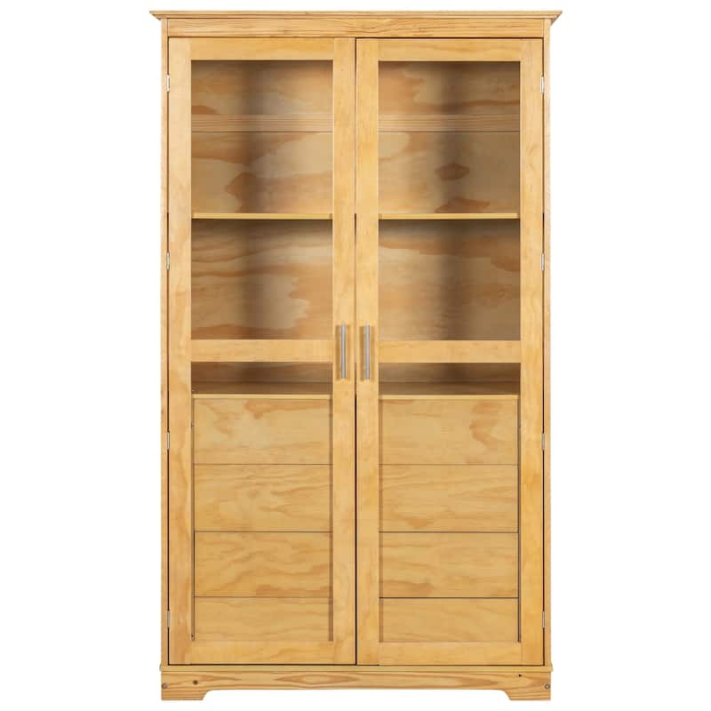 Kitchen Pantry, Freestanding Kitchen Storage Cabinet Display Cabinet with Glass Doors and 4 Built-in Drawers for Living Room