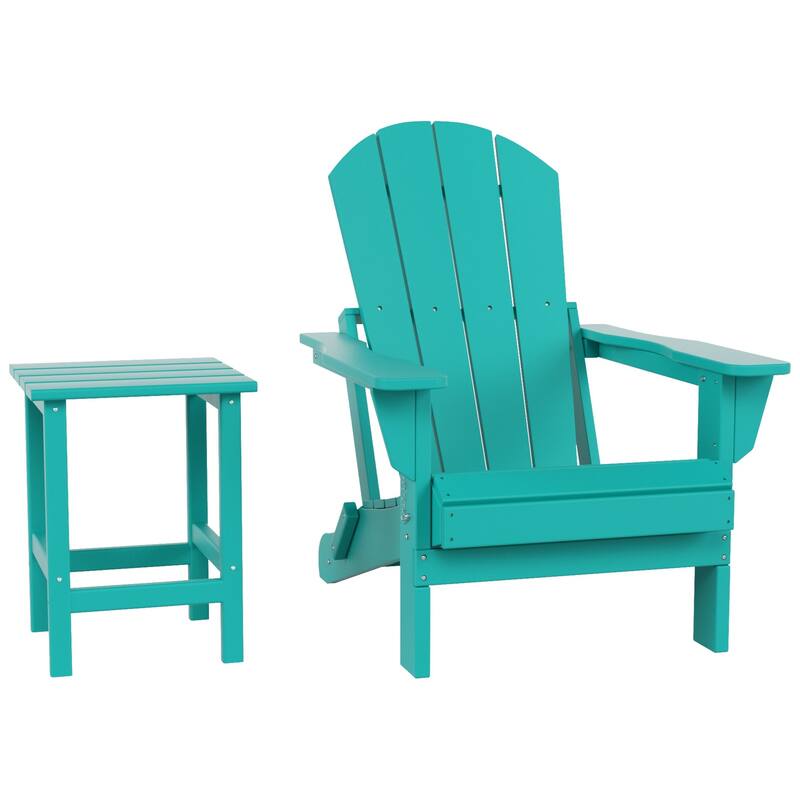 Polytrends Laguna Hdpe All Weather Outdoor Patio Foldable Adirondack Chair With Side Table (2-Piece Set)