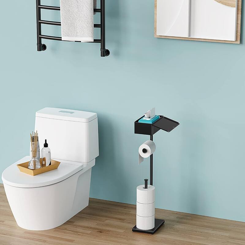With Wipe Box Black toilet paper mobile phone holder, freestanding paper towel roll storage rack, home furnishings