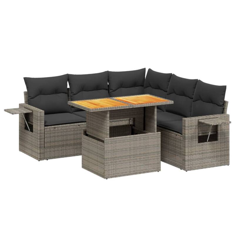 vidaXL Patio Sofa Set with Cushions Lounge Table and Sofas 6 Piece Poly Rattan - 21.7 x 39.4 x 28.7