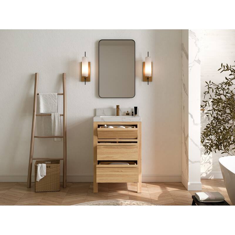 Willow Collections 24 x 22 Elizabeth Teak Single Bowl Sink Bathroom Vanity with Quartz or Marble Countertop