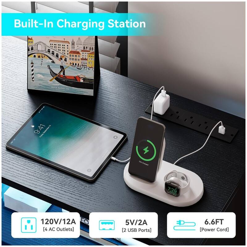 Modern 7-Drawer Dresser with Charging Station and LED Lights