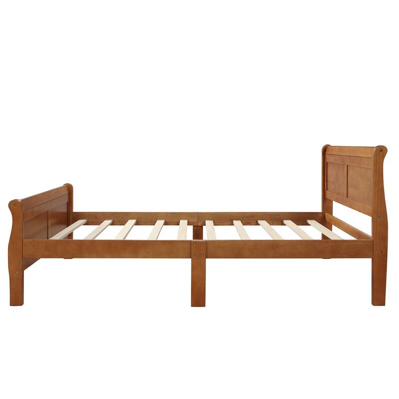 Sturdy Pine Wood Platform Bed with Oak Finish, 10 Slat Support, No Box Spring Required, Queen/Full/Twin
