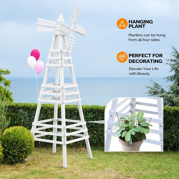 6FT Wood Windmill Backyard Garden Decoration Weathervane - Bed