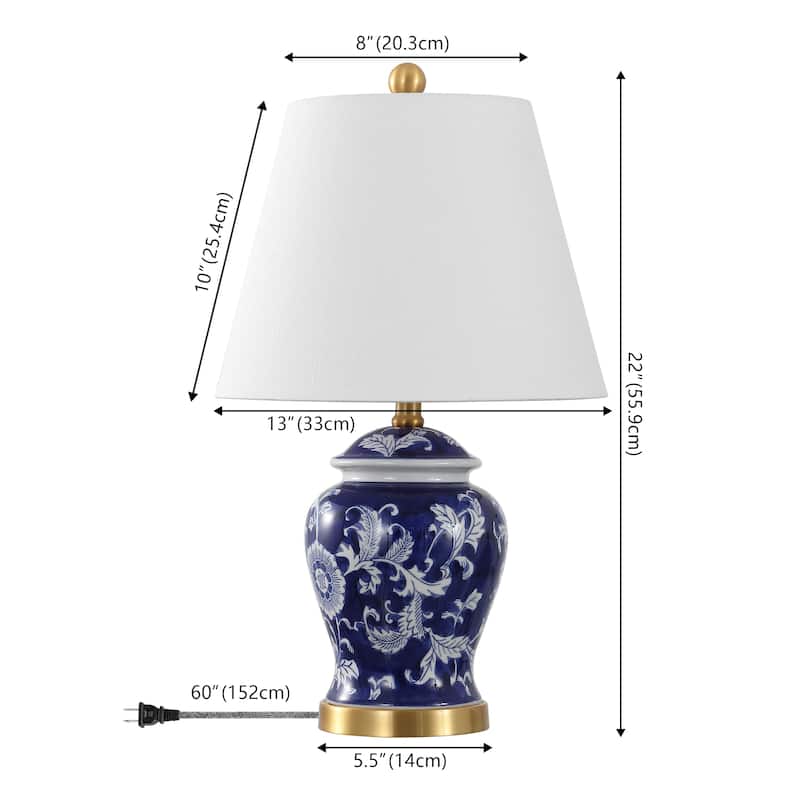 Penelope 22" Chinoiserie LED Table Lamp, Blue/White by JONATHAN Y