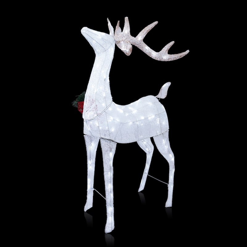Alpine Corporation Mesh Holiday Reindeer Lawn Decoration with Cool White Lights