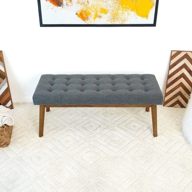 GDFStudio - Delilah Mid-Century Modern Fabric Upholstered Bench with Velvet Cushion - 43"W - Grey