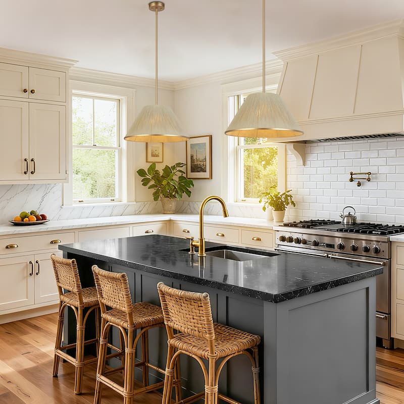 Modern Farmhouse 1-Light Gold Nature Pendant Light for Kitchen Island Dining Room - 20.5"Dx11"H