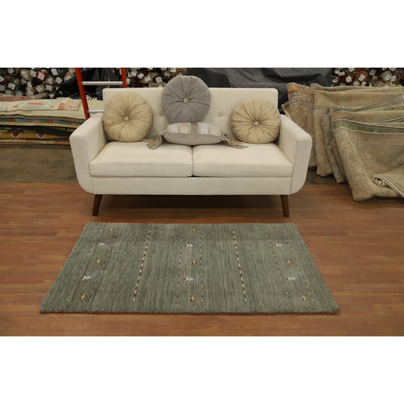 Hand Knotted Oriental 100% Wool Carpet Tribal Animal Pictorial Green Gabbeh Area Rug - 4' 11'' X 3' 0''
