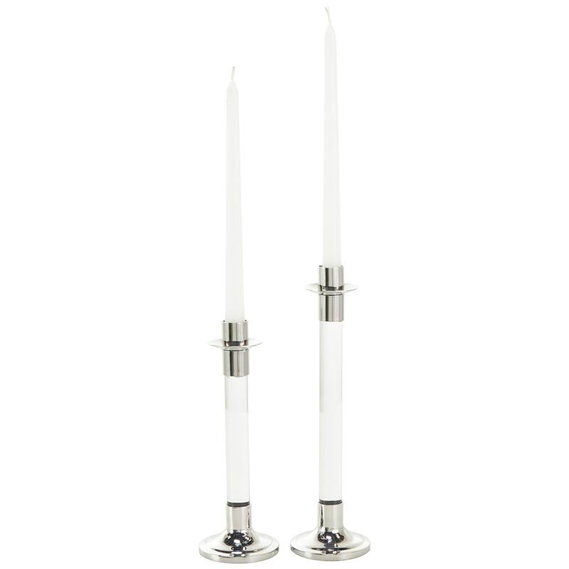 Gold or Silver Stainless Steel Metal Candle Holder with Clear Glass Center (Set of 2)