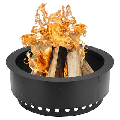 Aoodor Round Smokeless Fire Pit Ring, 36 Inch Double Layer Heavy Duty Metal Fire Pit Insert Liner - N/A