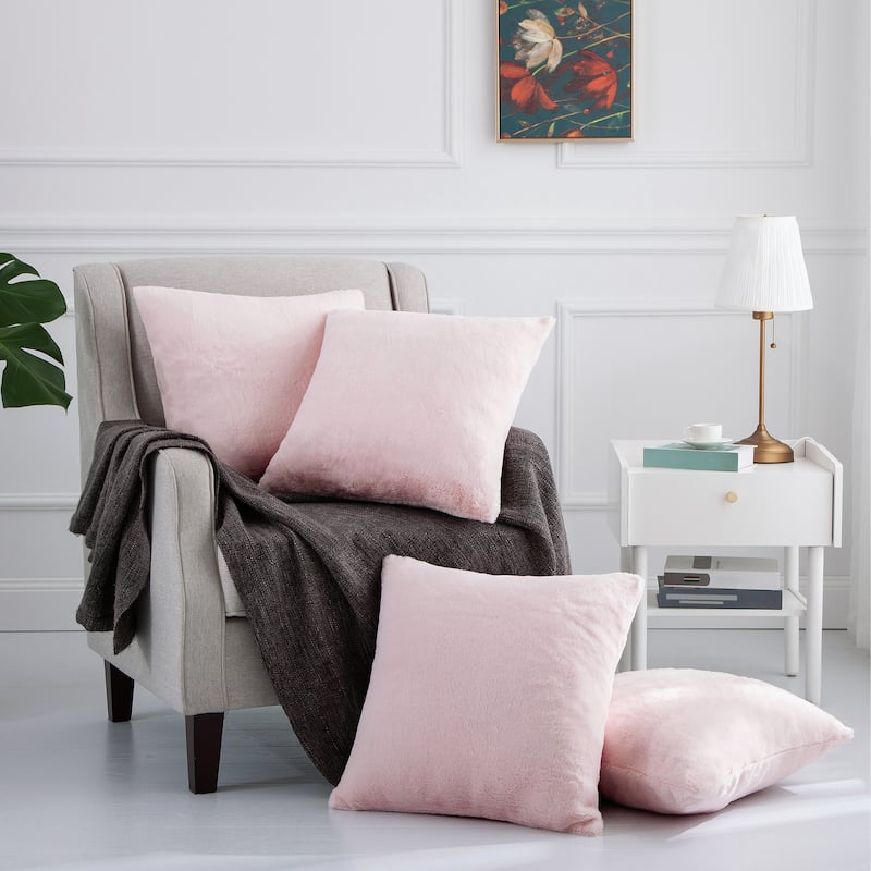 Decorative Rabbit Fauxfur Square Pillow Covers 4 Piece, NO INSERT