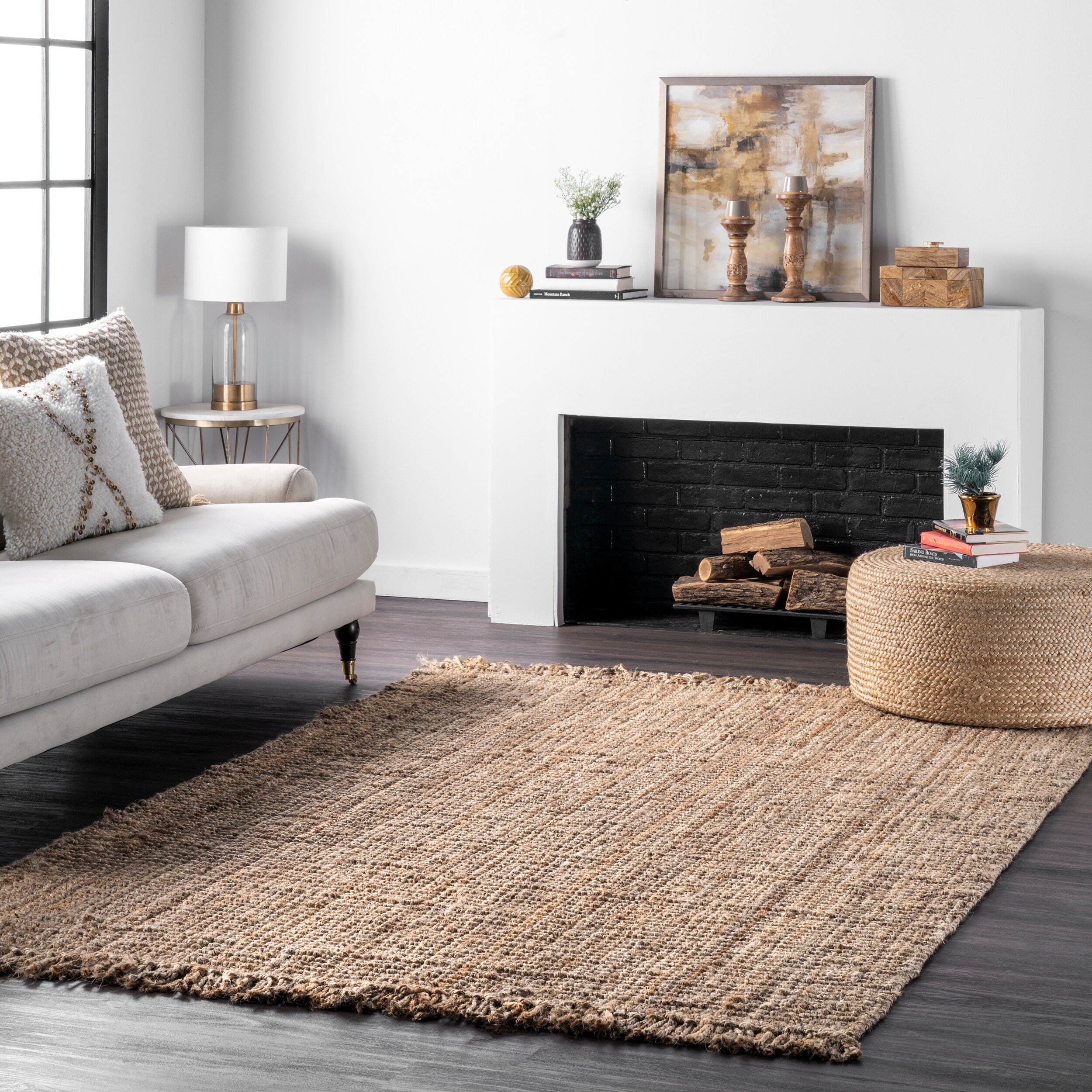 Rug Jute Grey Round 100% Natural Border Braided Home Decor Rustic Look  Rug 