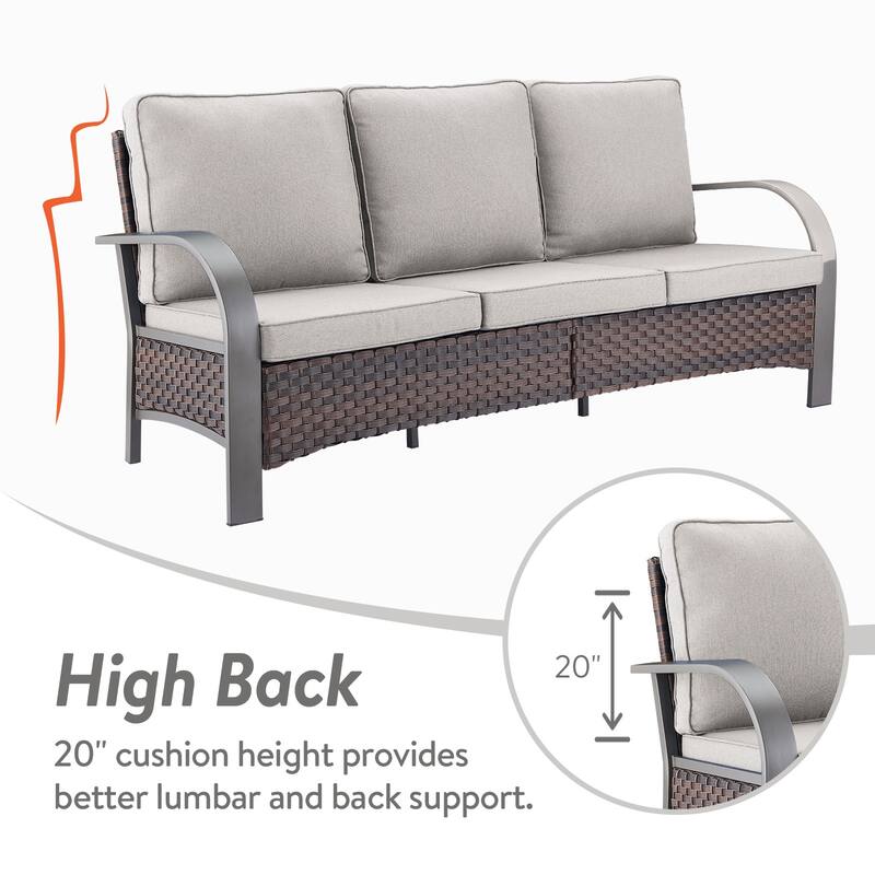 Gymojoy Industrial Style Premium Outdoor 3-Seat Rattan Sofa