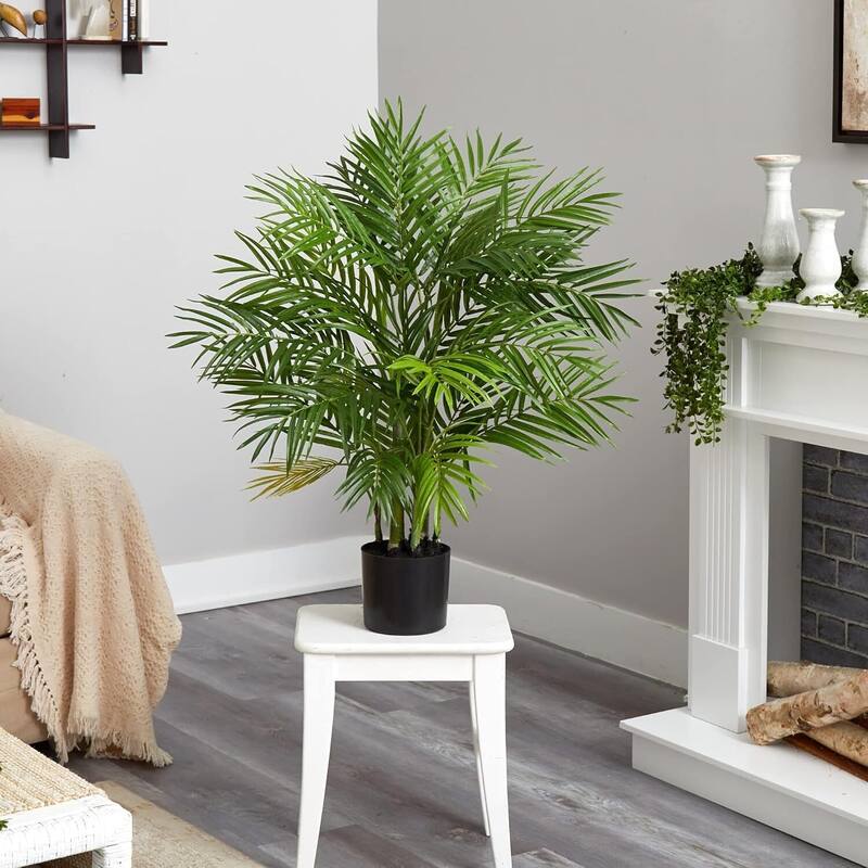 Silk Palm Tree 4Ft Indoor Tropical Decor, Lush Green Artificial Palm Plant for Home Office - 4ft.