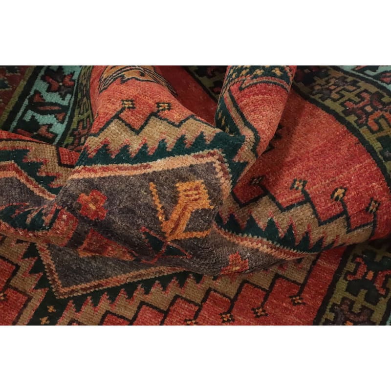 Hand Knotted Oriental 100% Wool Carpet Traditional Tribal Oranges & Rust Ardebil Runner Rug - 8' 7'' X 3' 5''