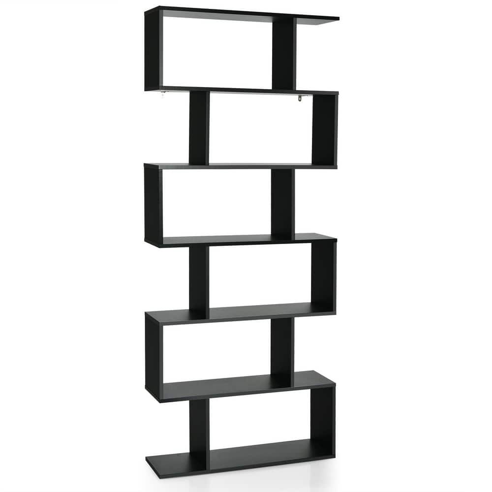 Gymax 6 Tier S-Shaped Bookshelf Storage Display Bookcase Decor Z-Shelf - 31.5'' x 9'' x 75''