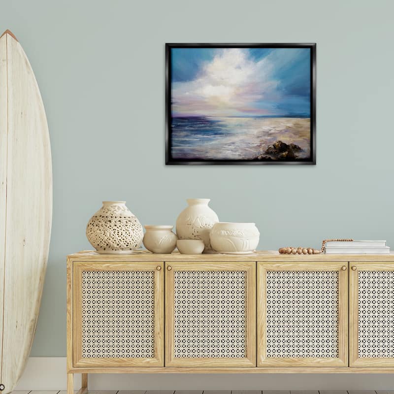 Stupell Serene Clouds over Beach Framed Floater Canvas Wall Art Design By Karen Hale