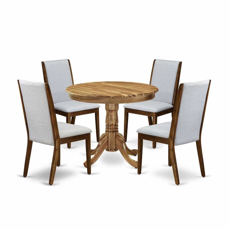 HomeStock 5-Piece Round Natural Oak Finish Solid Wood Top Dining Table with 4 Parson Chair with Lattice Back