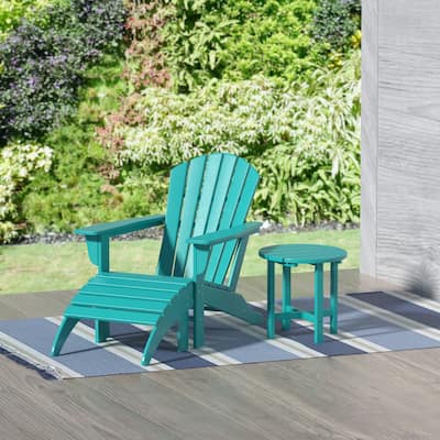 Altura Outdoor Eco-Friendly All Weather Adirondack Chair with Ottoman and Side Table (3-Piece Set)